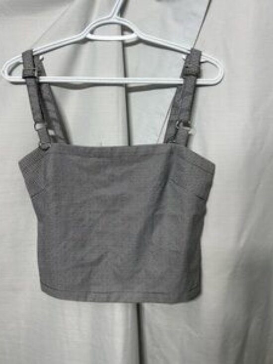 Tops - 90s Plaid Houndstooth Crop Top Buckle Strap Square Neck Dark Academia Retro